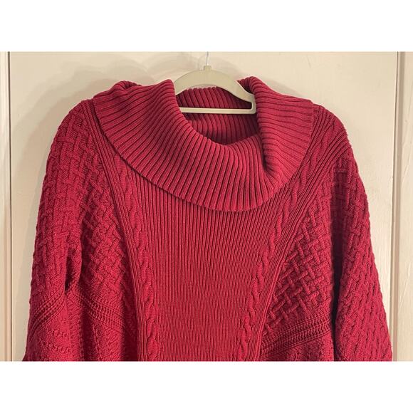 Chico's Sweater Plus Size 2X Red Cable Knit Cowl Neck Preppy Academia Twee - Picture 3 of 7